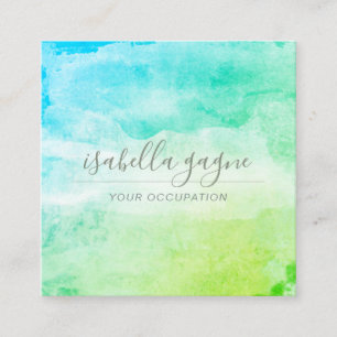 Carte De Visite Carré Aquarelle bleu turquoise Abstraite