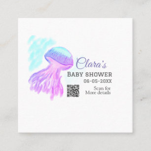 Carte De Visite Carré Aquarelle bleu violet pastel méduse bébé chausson