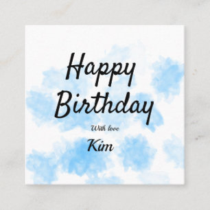 Carte De Visite Carré Aquarelle bleue simple anniversaire ajoutez votre