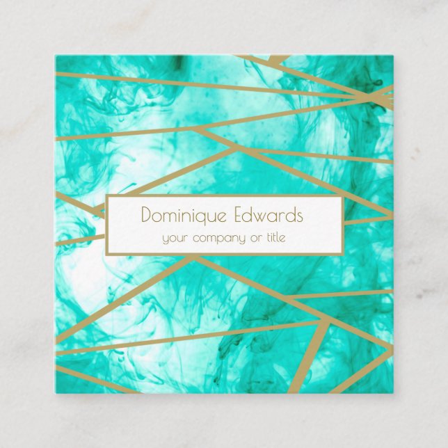 Carte De Visite Carré Aquarelle bleue Turquoise professionnelle géométri (Devant)