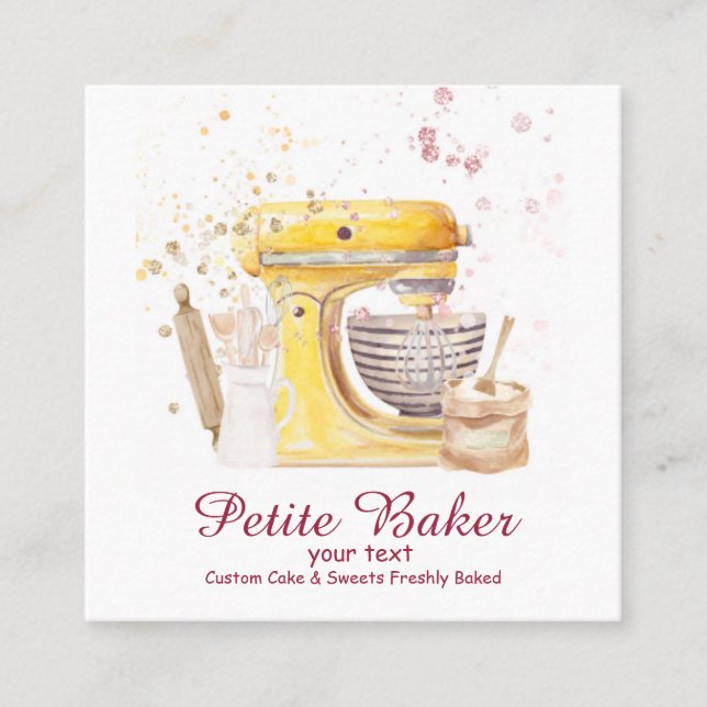 Carte De Visite Carré Aquarelle Boulangerie Mixer Pâtisserie Sucres (Devant)
