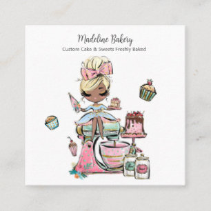 Carte De Visite Carré Aquarelle Boulangerie Mixer Pâtisserie Sucres Gâte