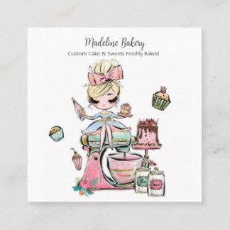 Carte De Visite Carré Aquarelle Boulangerie Mixer Pâtisserie Sucres Gâte