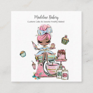 Carte De Visite Carré Aquarelle Boulangerie Mixer Pâtisserie Sucres Gâte