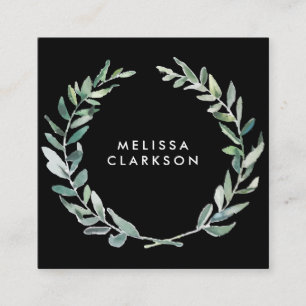 Carte De Visite Carré Aquarelle branche olive noir professionnel