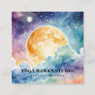 Carte De Visite Carré Aquarelle céleste holistique Soleil & Lune Yoga
