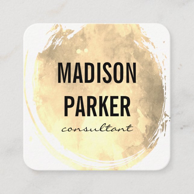 Carte De Visite Carré Aquarelle contemporaine Or brossé (Devant)