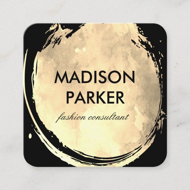 Carte De Visite Carré Aquarelle contemporaine Or brossé (Devant)