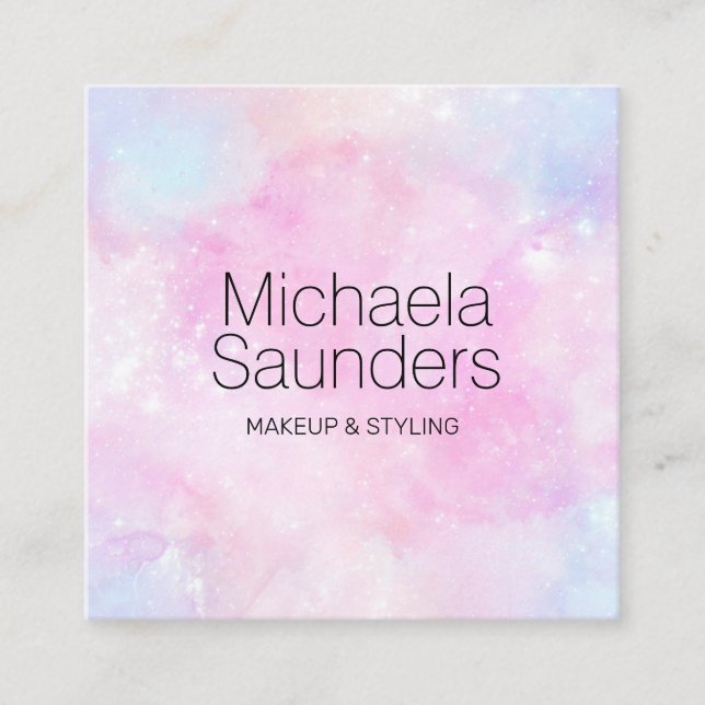 Carte De Visite Carré Aquarelle Coton Candy Pastel Artiste maquillage MU (Devant)