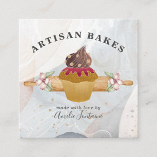 Carte De Visite Carré Aquarelle Cupcake boulangerie pâtisserie Chef