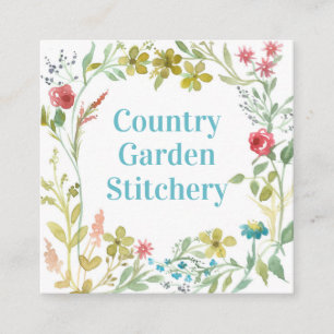 Carte De Visite Carré Aquarelle de Fleur sauvage rose Wreath Botanique