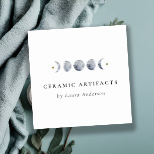 Carte De Visite Carré Aquarelle de phase de lune céleste grise simple