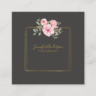 Carte De Visite Carré Aquarelle Fleur sauvage Lush Blush Rose Floral