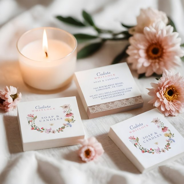 Carte De Visite Carré Aquarelle Fleurs sauvages & Foliing Carré Business (Watercolor Wildflowers & Foliage Square Business Square Business Card)