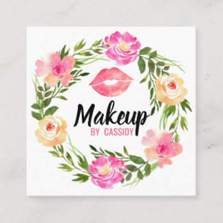 Carte De Visite Carré Aquarelle Floral Wreath Maquillage Arist Business