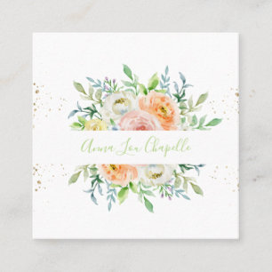 Carte De Visite Carré Aquarelle florale blush et vert