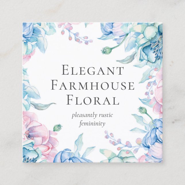 Carte De Visite Carré Aquarelle Florale & Rustique Bois Peony Médias soc (Devant)