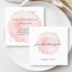 Carte De Visite Carré Aquarelle floue Points Cercle Or