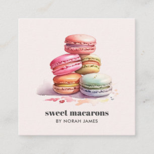 Carte De Visite Carré Aquarelle Français Macarons Sweet Cake Icône socia