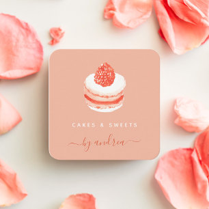 Carte De Visite Carré Aquarelle French Sweet Cake QR Code Social Media