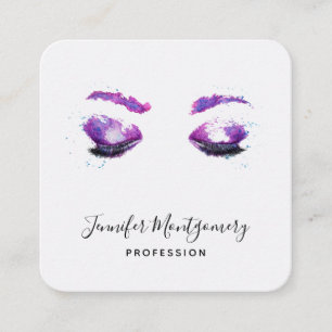 Carte De Visite Carré Aquarelle glamour aux yeux et aux bouillons pourpr