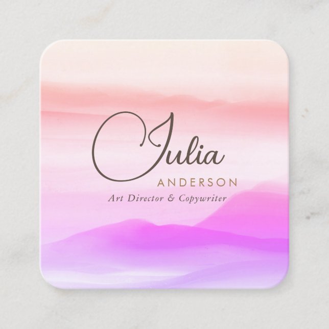 Carte De Visite Carré Aquarelle Golden et Blush Pink HoloScript (Devant)