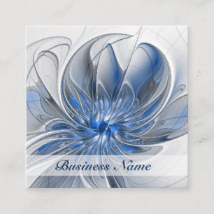 Carte De Visite Carré Aquarelle gris bleu Abstrait Fractal Art Flower