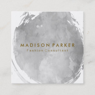 Carte De Visite Carré Aquarelle gris contemporaine brossée