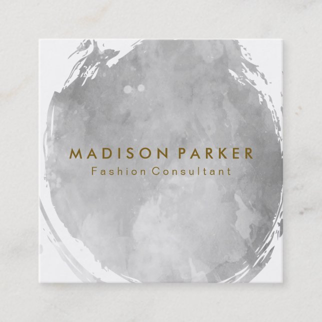 Carte De Visite Carré Aquarelle gris contemporaine brossée (Devant)