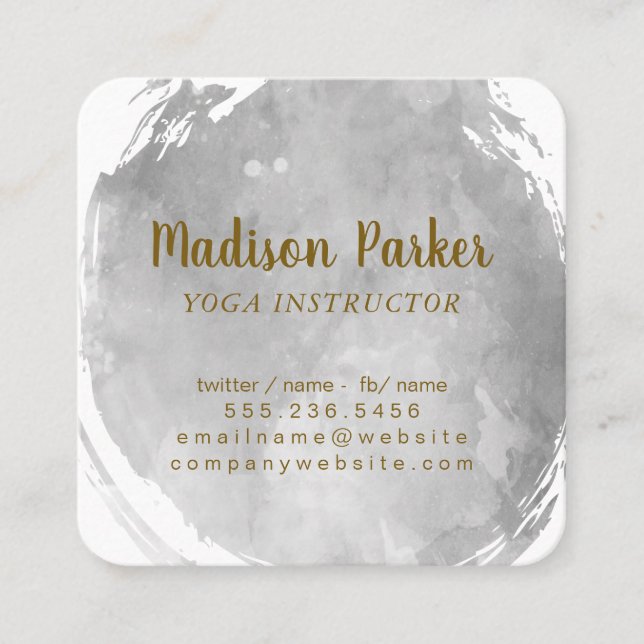 Carte De Visite Carré Aquarelle gris contemporaine brossée (Devant)