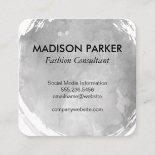 Carte De Visite Carré Aquarelle gris contemporaine brossée