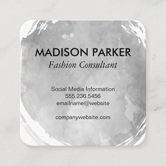 Carte De Visite Carré Aquarelle gris contemporaine brossée (Devant)
