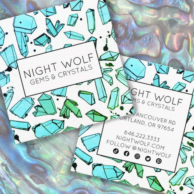 Carte De Visite Carré Aquarelle Inky Crystals Quartz Magique Personnalis (Créateur téléchargé)