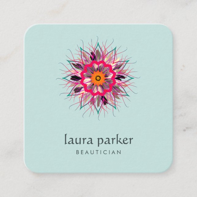 Carte De Visite Carré Aquarelle Lotus Fleur Logo Massage Vert Yoga (Devant)