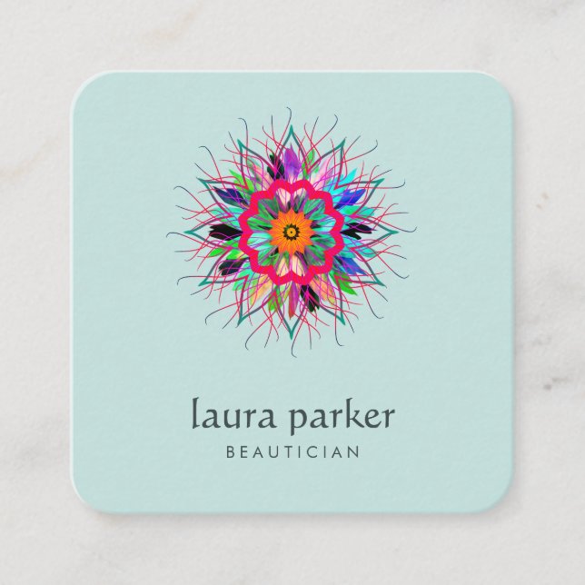 Carte De Visite Carré Aquarelle Lotus Fleur Logo Massage Vert Yoga (Devant)