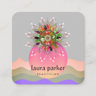 Carte De Visite Carré Aquarelle Lotus Peinture à fleurs Massage de gué