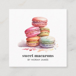 Carte De Visite Carré Aquarelle Macarons gâteau doux Icône sociale QR CO