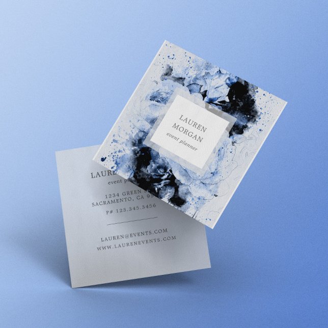 Carte De Visite Carré Aquarelle Marseille Bleu Abstrait Floral (Créateur téléchargé)