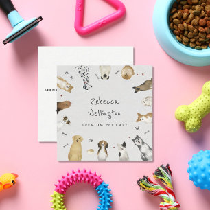 Carte De Visite Carré Aquarelle mignonne Animaux Chiens Animaux Animaux 