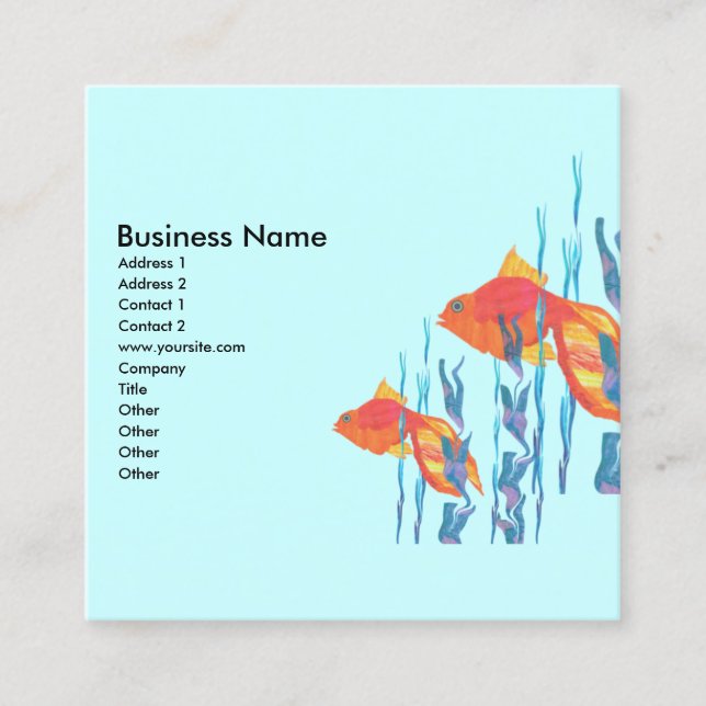 Carte De Visite Carré Aquarelle mignonne de poissons d'or nageant l'eau (Devant)