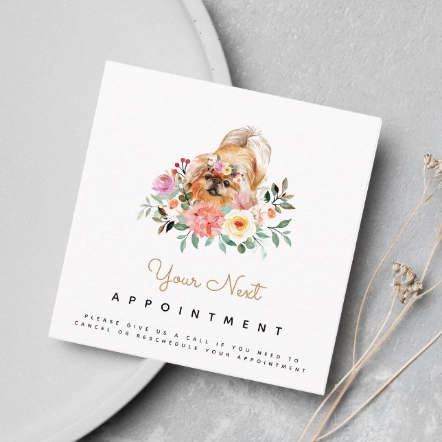 Carte De Visite Carré Aquarelle mignonne Pekingese Chien Rappel de rende (Créateur téléchargé)