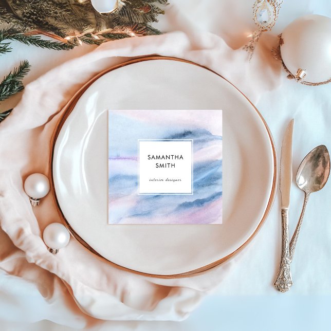 Carte De Visite Carré Aquarelle moderne bleu Abstrait rose Turquoise Pas (Modern blue watercolor abstract background square business card)