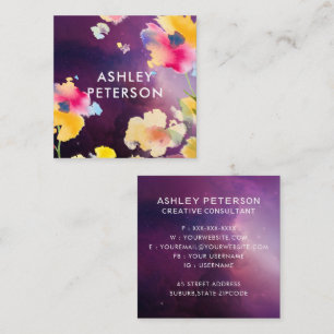 Carte De Visite Carré Aquarelle moderne design Fleurs florales Botanique