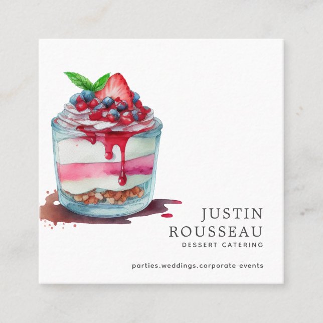 Carte De Visite Carré Aquarelle moderne gras Macaron Baker Chef pâtisser (Devant)