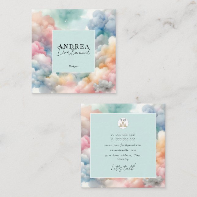 Carte De Visite Carré Aquarelle moderne violet Abstrait (Devant / Derrière)