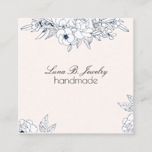 Carte De Visite Carré Aquarelle Moon & Botanical Art Blue Grey