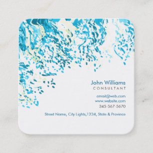 Carte De Visite Carré Aquarelle Nature moderne Peintures Brosses Bleu