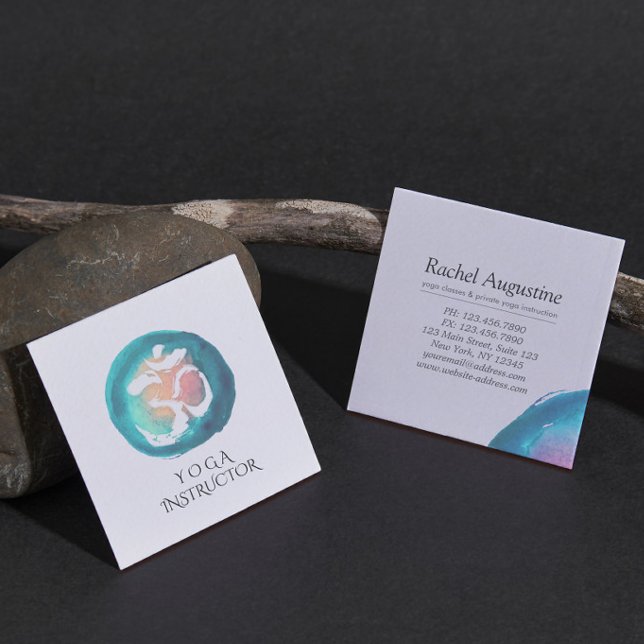 Carte De Visite Carré Aquarelle Om Symbole Yoga Méditation Instructeur (Créateur téléchargé)