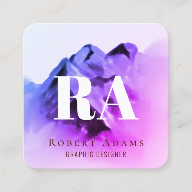 Carte De Visite Carré Aquarelle Ombre rose violet monochrome Abstrait (Devant)
