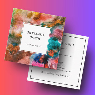 Carte De Visite Carré Aquarelle orange colorée Abstraite